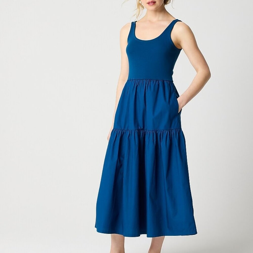 J. Crew Tiered Knit Mixy Midi Dress in Teal